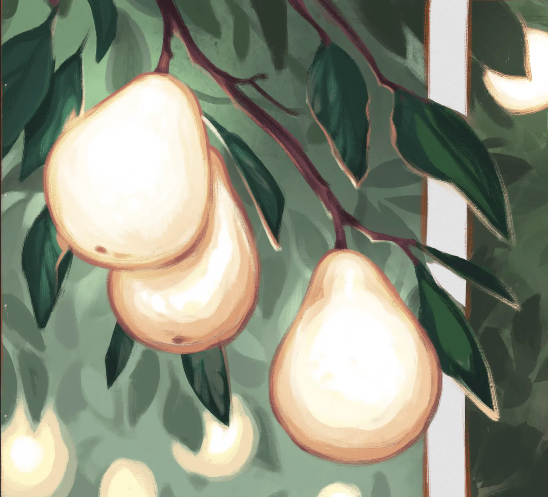 White fruit hanging on a tree. Illustrating the change in my understanding of the tree of life after leaving the LDS church.